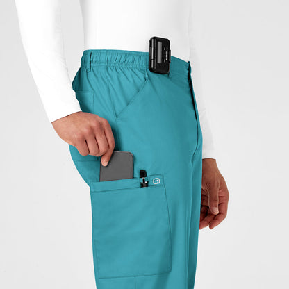 WonderWORK Men's Cargo Scrub Pant Teal Blue side detail 2