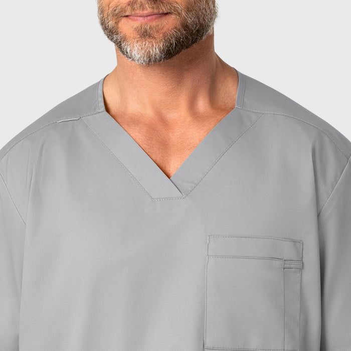 WonderWORK Men's V-Neck Scrub Top Grey front detail