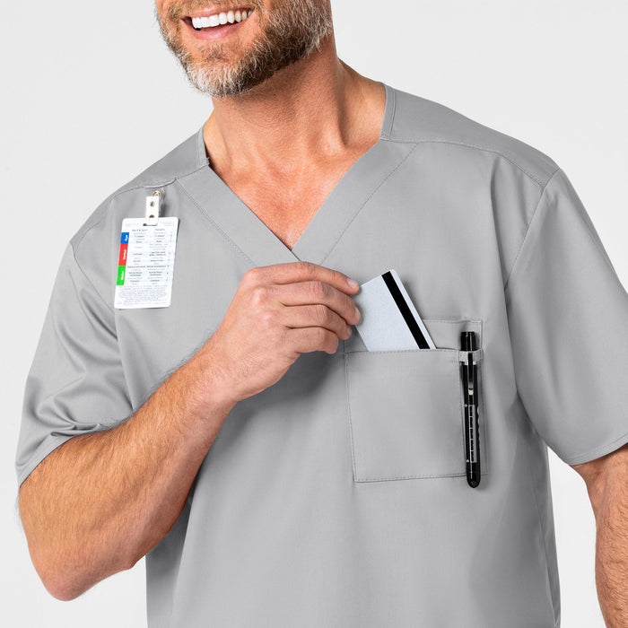 WonderWORK Men's V-Neck Scrub Top Grey side detail 1