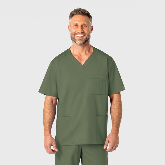 WonderWORK Men's V-Neck Scrub Top - Olive