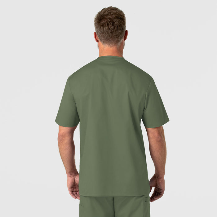 WonderWORK Men's V-Neck Scrub Top Olive back view