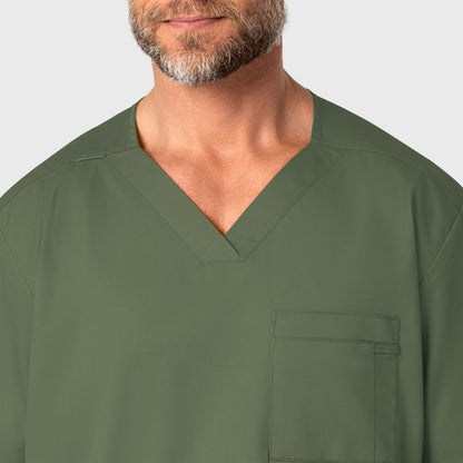WonderWORK Men's V-Neck Scrub Top Olive front detail