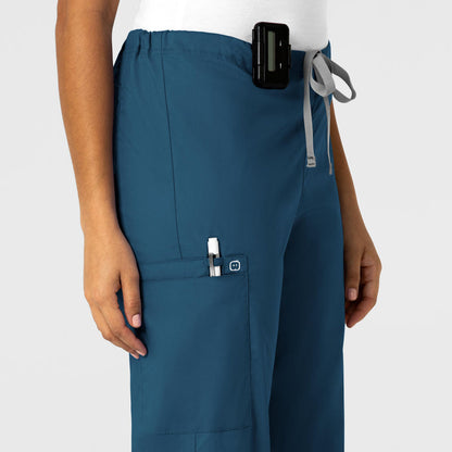 WonderWORK Unisex Drawstring Cargo Scrub Pant Caribbean Blue side detail 1