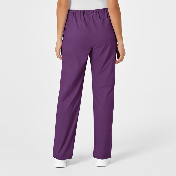 WonderWORK Unisex Drawstring Cargo Scrub Pant Eggplant back view