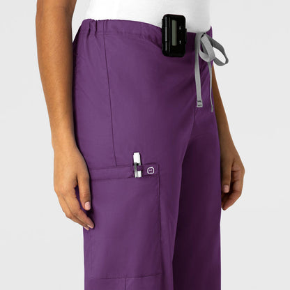 WonderWORK Unisex Drawstring Cargo Scrub Pant Eggplant side detail 1