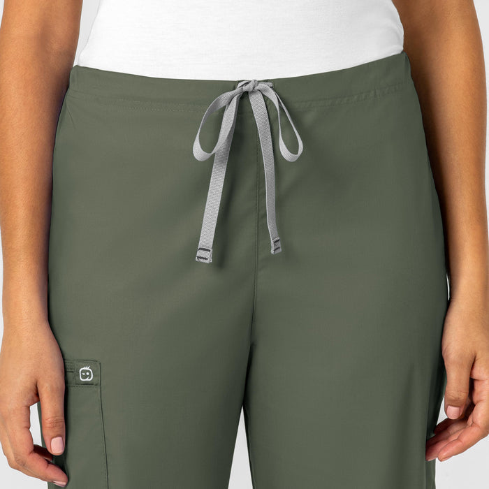 WonderWORK Unisex Drawstring Cargo Scrub Pant Olive front detail