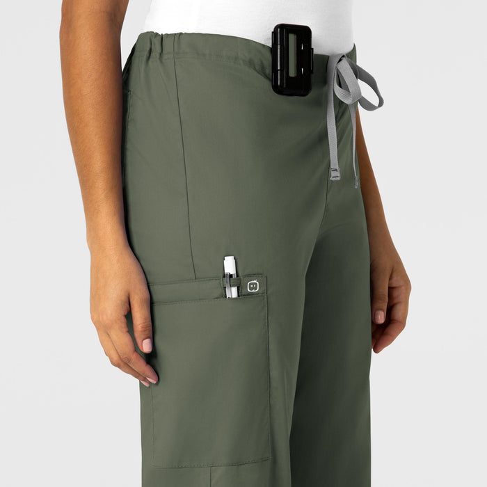 WonderWORK Unisex Drawstring Cargo Scrub Pant Olive side detail 1