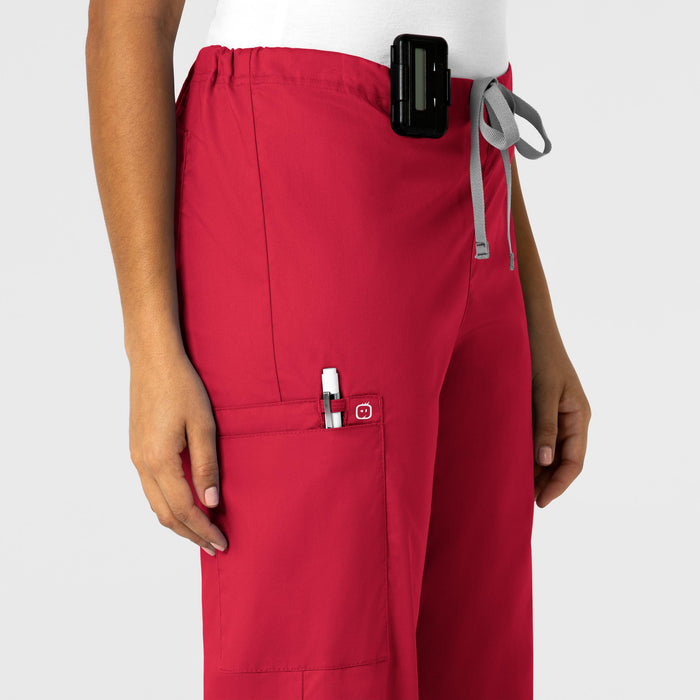 WonderWORK Unisex Drawstring Cargo Scrub Pant Red side detail 1