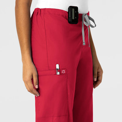 WonderWORK Unisex Drawstring Cargo Scrub Pant Red side detail 1