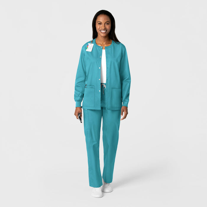 WonderWORK Unisex Snap Front Jacket Teal Blue full scrub set