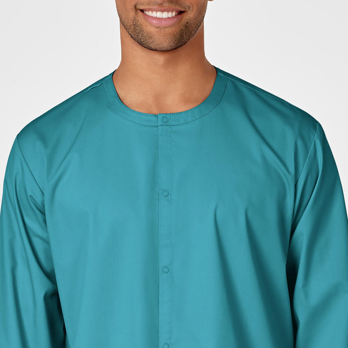WonderWORK Unisex Snap Front Jacket Teal Blue front detail