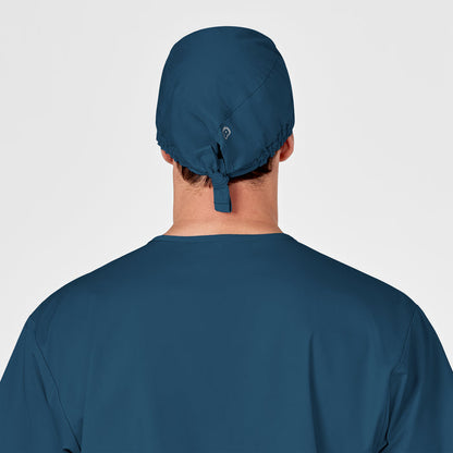 WonderWORK Unisex Tie Back Scrub Cap Caribbean Blue back view