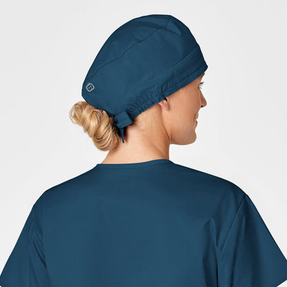 WonderWORK Unisex Tie Back Scrub Cap Caribbean Blue front detail