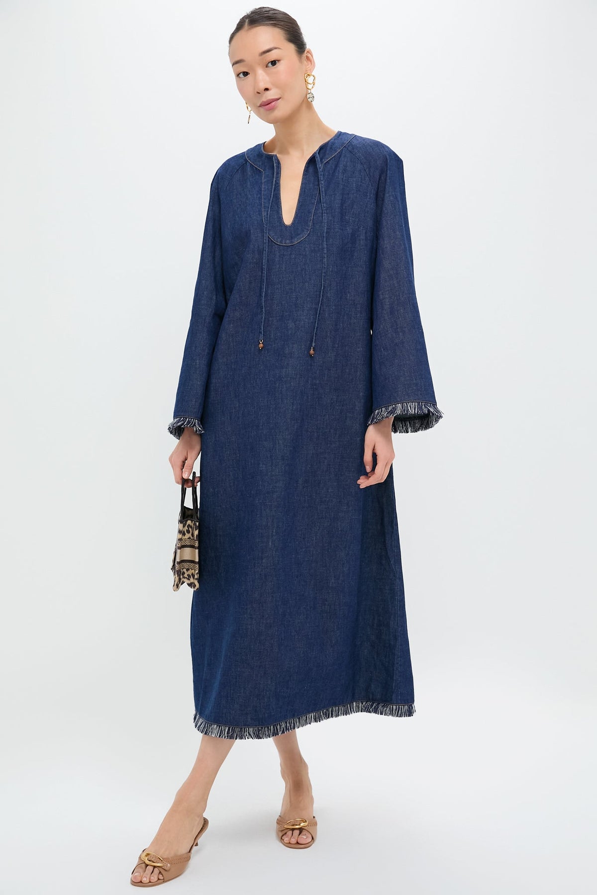 Atlantic Rhiannon Fringe Denim Midi Dress