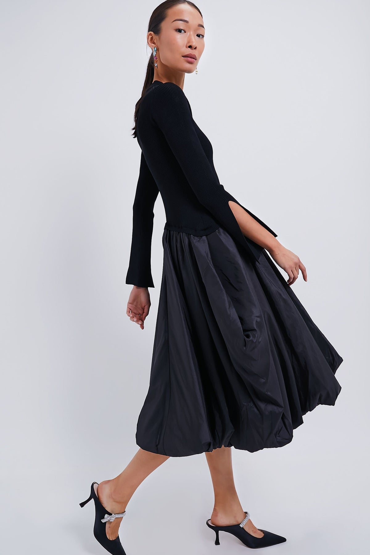 Black Kenlie Long Sleeve Mock Neck Midi Dress