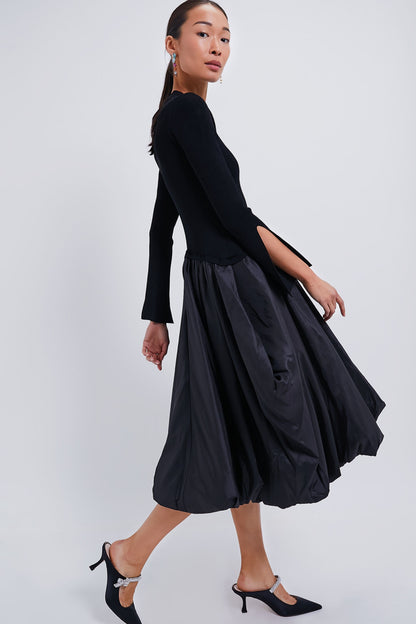 Black Kenlie Long Sleeve Mock Neck Midi Dress