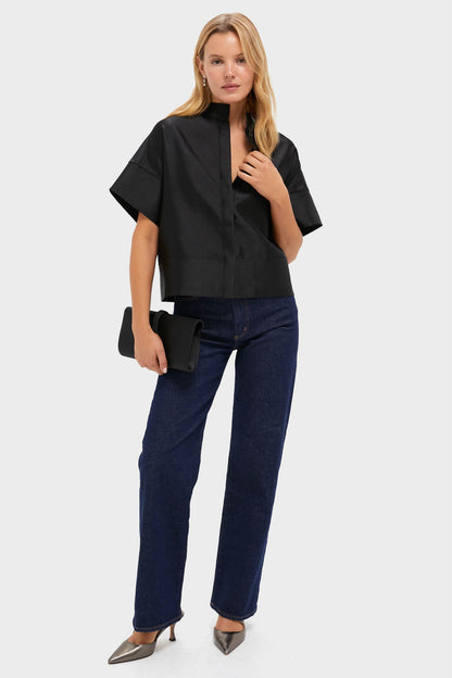Black Dupioni Trapunto Stitch Sofia Shirt