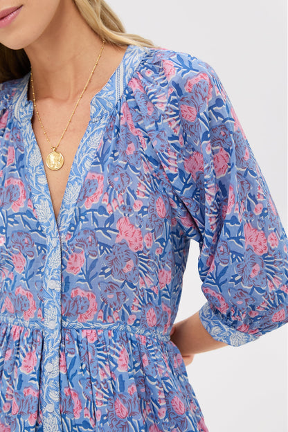 Blue Pink Printed Clara Mini Dress